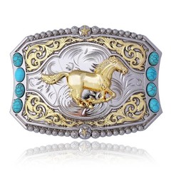 Cowboy Style Belt Buckle for Men Western Buckles with Horse and Turquoise Vin…
