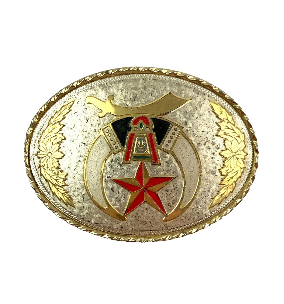 Vintage Shriners Masonic Crescent Moon Scimitar Star Metal Belt Buckle A