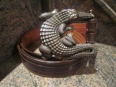 Huge Kieselstein-Cord Sterling Alligator W/Brown Leather/Lizard Belt Size 2