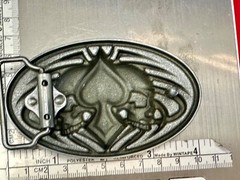 Skulls With Poker Cards Spade Bikers Metal Raised 3D Belt Buckle