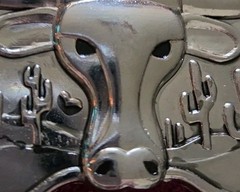 Longhorn Steer/Bull Clip On Belt Buckle Cactus Desert Landscape Silvertone