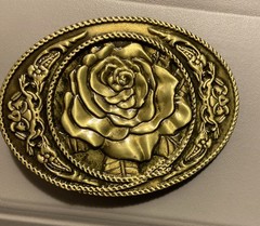 Vintage Bronze Plated Rose Western Oval Belt Buckle