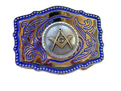 Masonic Symbols Belt Buckle Western Style Blue and Gold (W167)