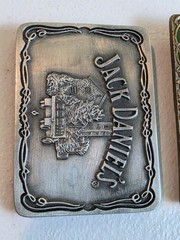 Lot of 2 Jack Daniel&rsquo;s Belt Buckles Lynchburg TN Distillery 1994 & 2006 JD Brass