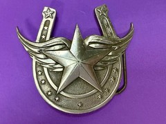 Lucky Horseshoe Winged Star Fine Pewter 2004 Belt Buckle Great American Products