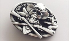 Cowboy skull outlaw western Oval Silver Black Belt Buckle