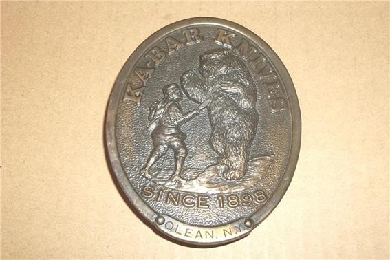 RARE VINTAGE BERGAMOT KA-BAR KNIVES OLEAN NY GRIZZLY BEAR HUNTER BELT BUCKLE EXC