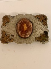 « Banded Agate” Belt Buckle 3-1/2 » L X 2-1/2” Heavy: 3.5 oz. Nickel
