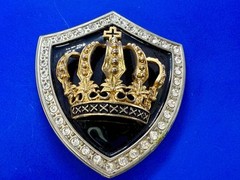 Royal Gold Crown Shield with Rhinestone Border Belt Buckle A286 Classico Italia