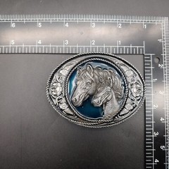 1991 Siskiyou Buckle Co A-5 Two Horses on Green Enameled Background