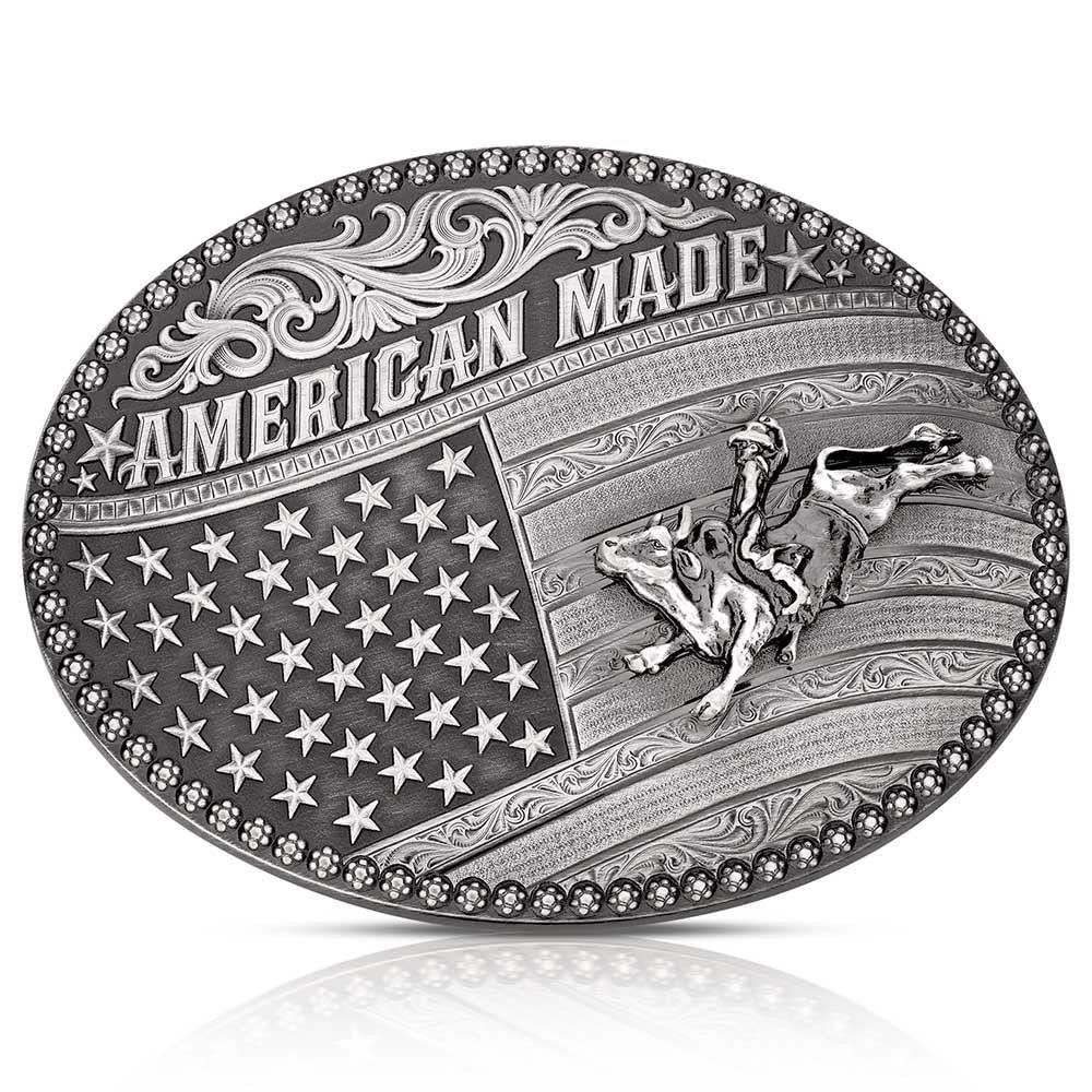 Montana Silversmiths Classic American Made Bull Rider Flag Rodeo Belt Buckle