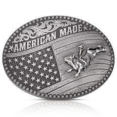 Montana Silversmiths Classic American Made Bull Rider Flag Rodeo Belt Buckle