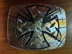 Belt Buckle Tread Plate Steel Pattern Iron Cross Chrome #6205 Black And Silver