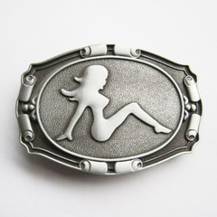 SILVER SEXY FUDFLAP GIRL TRUCKER WESTERN BELT BUCKLE