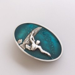 Vintage Enamel Surfing Boy Sport Oval Belt Buckle Gurtelschnalle