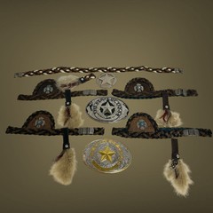 Lot Of 3 Texas Lone Star Western Belt Buckles And 5 Braided Leather Hat Bands