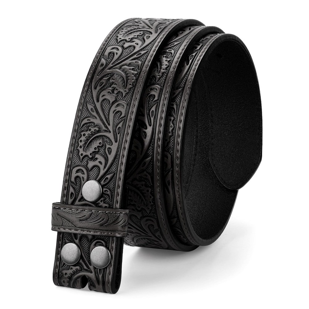 TRIWORKS Western Belt Strap for Men without Buckle Fit Size 34&Prime;-37&Prime;, A-black