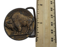 Vintage Buffalo Belt Buckle Brass Tone Bison Five Cents Western Q7
