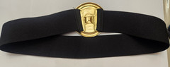 Vintage Lion Head Oversize Gold Metal Belt Buckle Elastic Fashion Belt 80&rsquo;s 90&rsquo;s