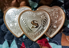Montana Silversmiths Western Silver Plated Floral Triple Heart Buckle Initial S