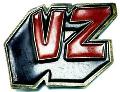 Vintage Von Zipper Belt Buckle VZ 3D Brass and Red Enamel EUC