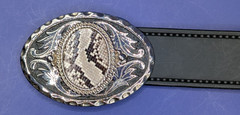Genuine Real Python Skin Insert with Bezel & Silver Scroll Belt Buckle #2624
