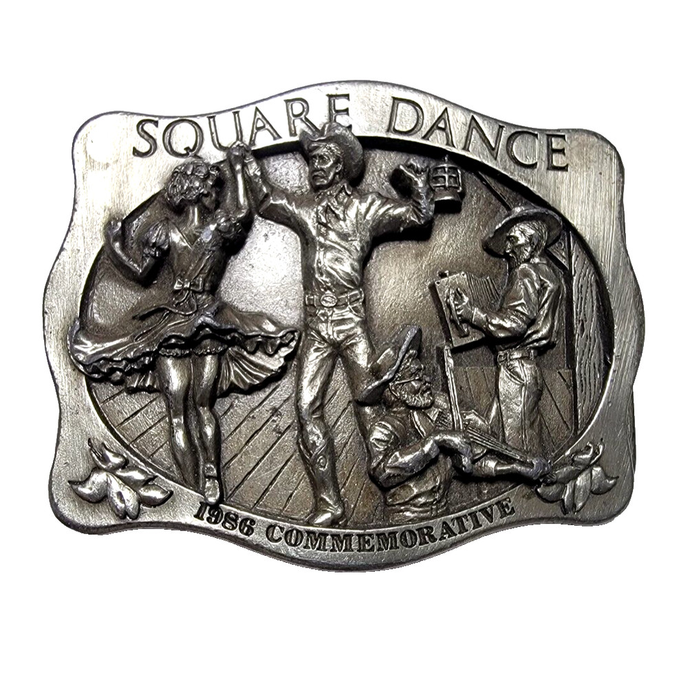 Arroyo Grande Belt Buckle Square Dancing #339 1985 Pewter 3.25&Prime;x2 5/8&Prime; Fit 1.75