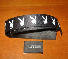 Playboy Bunny Belt w Buckle Bottle Opener Playboy Cloth Adjust Revisible Belt