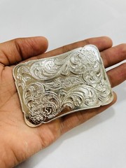 Designer Western Buckle- Unisex Shiny Silver Rectangular Shape Belt Buckle 40mm