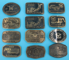 Vtg 80s/90s Hillsboro Kansas Trailers Brass Belt Buckle Lot of 12 1984 1985 1986