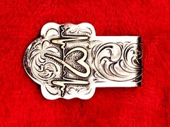 HEARTBEAT EMBLEM~HAND ENGRAVED MONEY CLIP $GERMAN SILVER & JEWLERS BRONZE