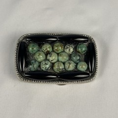 Southwestern Style Belt Buckle Turquoise Black Onyx Inlay Western Silver Tone