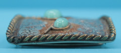 VTG Turquoise Etched Silver & Gold Tone Western Belt Buckle