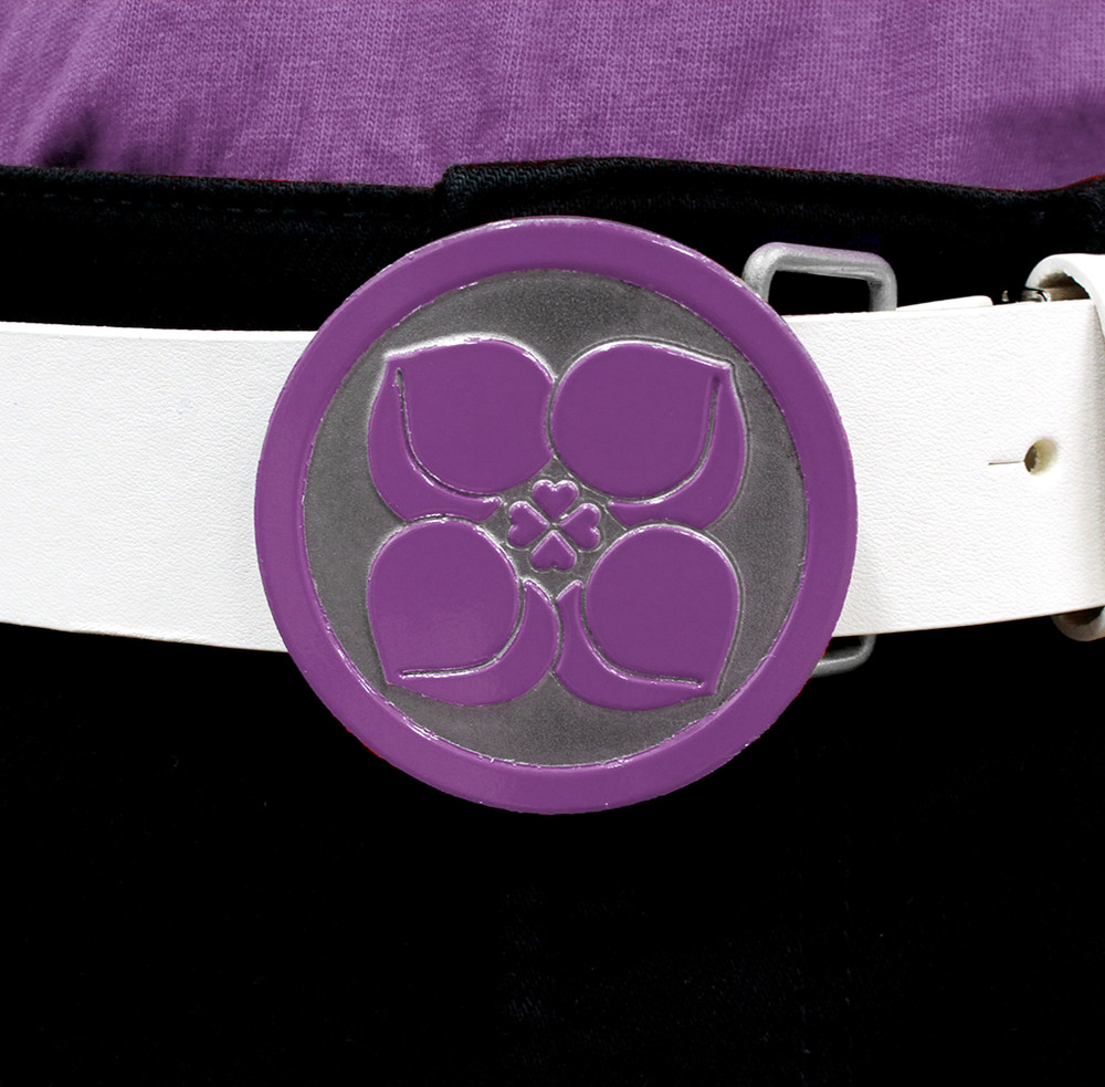 Purple Silver Buckle Peach Four Leaf Clover White Leather Belt Japan Unisex New