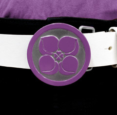 Purple Silver Buckle Peach Four Leaf Clover White Leather Belt Japan Unisex New