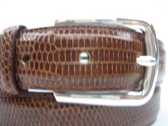 STERLING SILVER 925 SOLID BUCKLE & GENUINE LIZARD BELT 28 MM WIDE MADE IN U.S.A