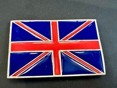 British UK Flag Union Jack Blue & Red Enameled Silver Tone MOBTOWN Belt Buckle
