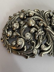 Metal Belt Buckle By Justin Boots Silver Color With Rhinestones 2.25×4