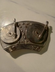 DJ Turn Tables Spinning Belt Buckle Silver Star Originator Vintage Made in USA