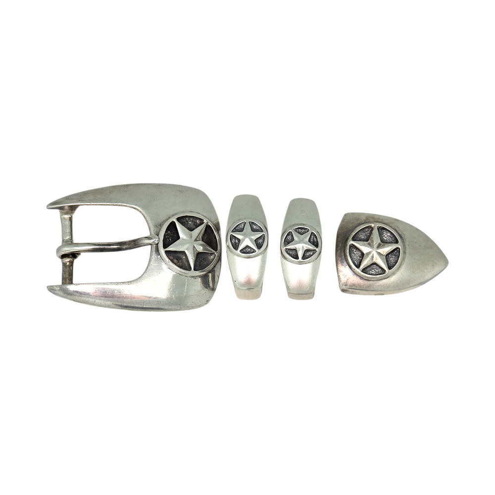 GREG JENSEN STERLING SILVER WESTERN 4 PIECE 1&Prime; BELT BUCKLE SET 91.4GR #1654