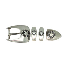 GREG JENSEN STERLING SILVER WESTERN 4 PIECE 1&Prime; BELT BUCKLE SET 91.4GR #1654