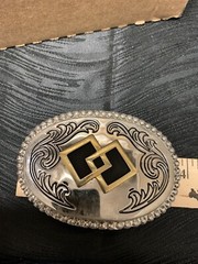 Vintage Western Square Dance Belt Buckle Squares Silver Brass Black Oval USA