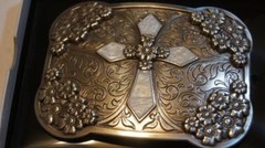 Blazin Roxx RECTANGLE FLORAL ACCENTS CROSS BELT BUCKLE 37928