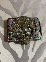 Handmade Sugar Skull Belt Buckle, handmade,