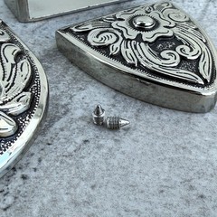 Western 3-Piece Belt Buckle Set Floral Engraved Silver Bronze Cowboy Rodeo Style