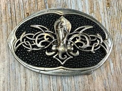 Celtic Knot Fleur De Lis Symbol Gothic Punk Vibe Black Silver Color Belt Buckle
