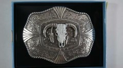 Nocona Western Belt Buckle Steer Bull Skull Silver Longhorn 37403