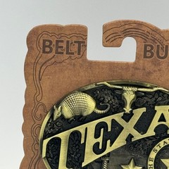 Texas Belt Buckle Antique Brass Style Longhorn Armadillo Western SKU 15012
