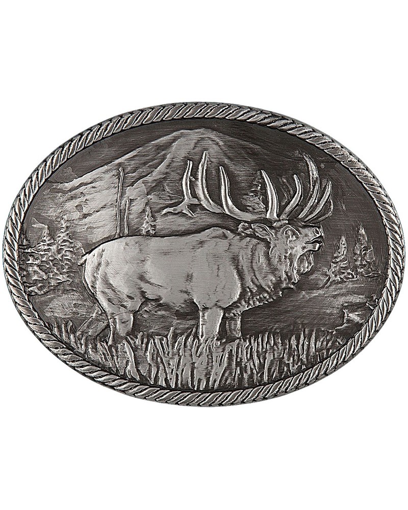 Montana Silversmiths Gunmetal Outdoor Series Wild Elk Carved Buckle – 25610EMA