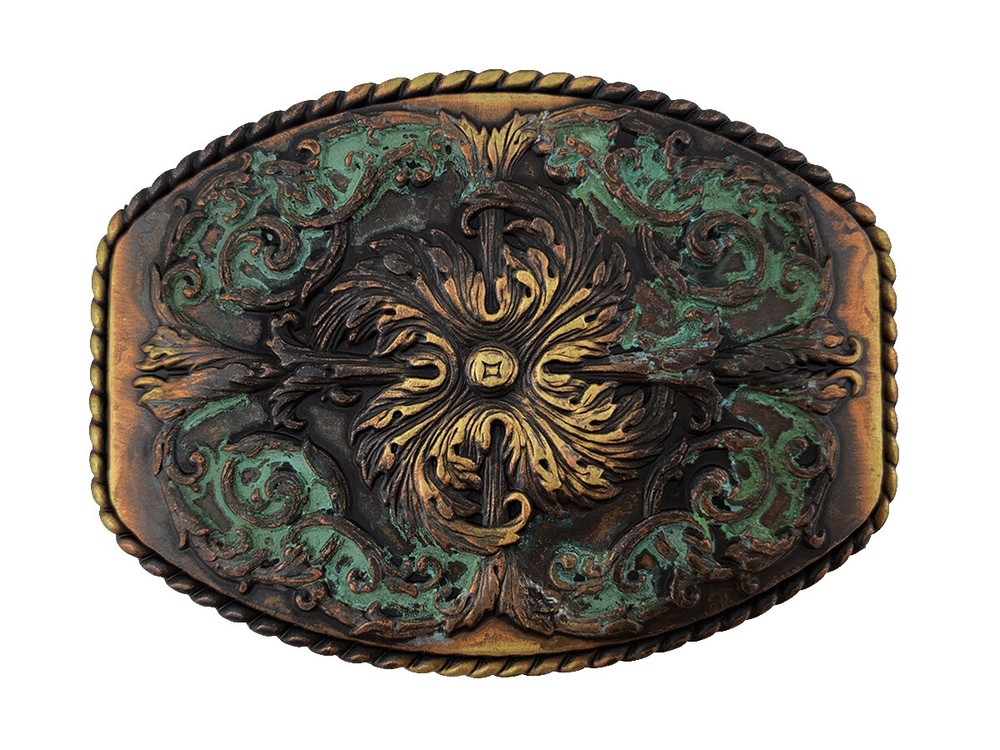 Antique Brass Southwestern Patina Finish Western Cross Decorative Belt Buckle